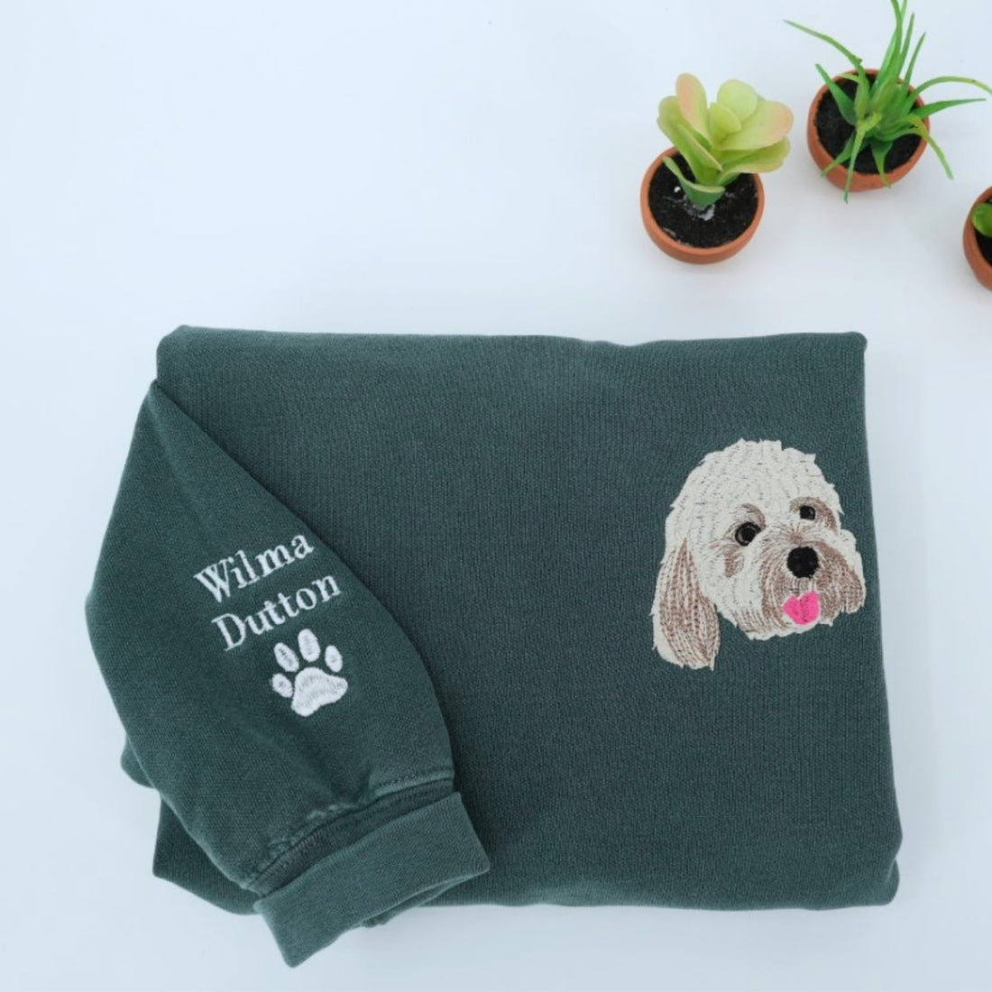 Dog Portrait Custom Embroidered Hoodie - Personalized Dog Face - Dog MomDad Gift - Names & Paw Print