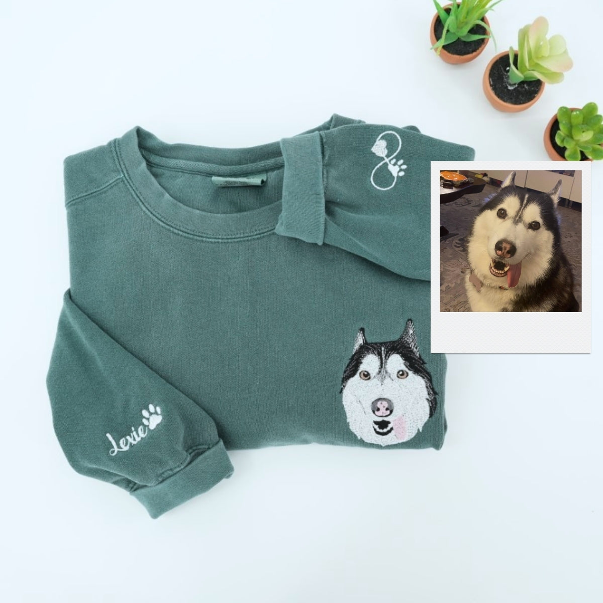 Dog Portrait Custom Embroidered Hoodie - Personalized Dog Face - Dog MomDad Gift - Names & Paw Print