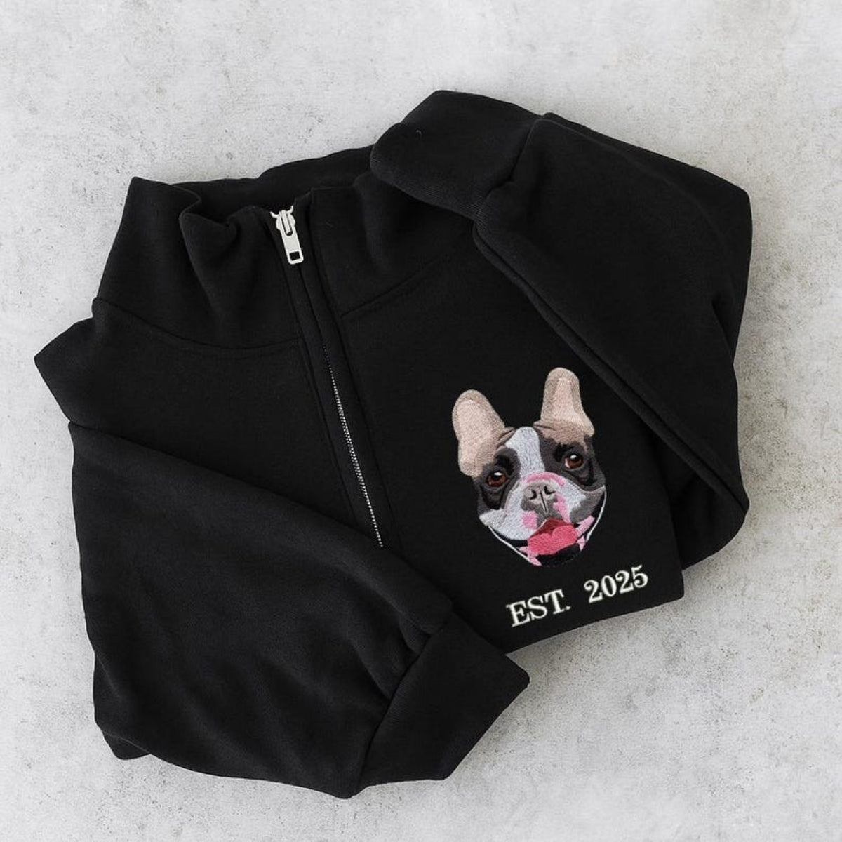 Dog Portrait Custom Embroidered Quarter Zip - Pet Adoption - Gotcha Day Personalized Memorial Gift