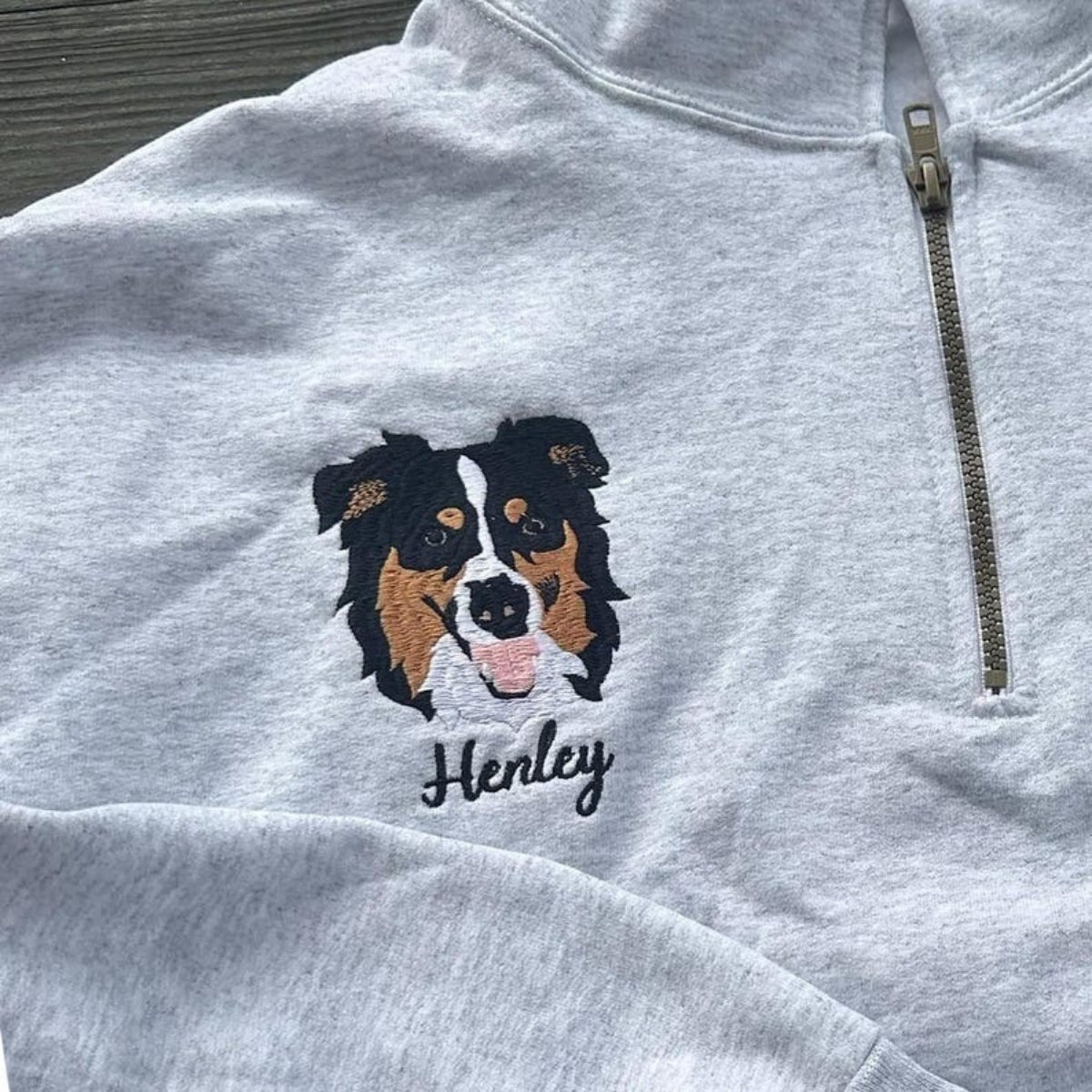 Dog Portrait Custom Embroidered Quarter Zip - Personalized Pet Face Pullover - Dog Lover Gift