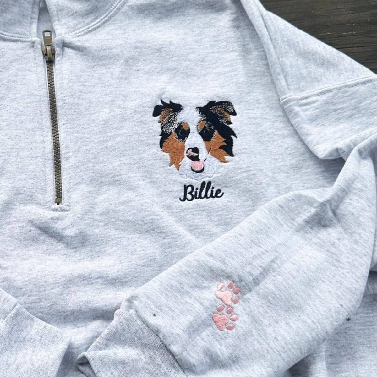 Dog Portrait Custom Embroidered Quarter Zip - Personalized Pet Face Pullover - Dog Lover Gift