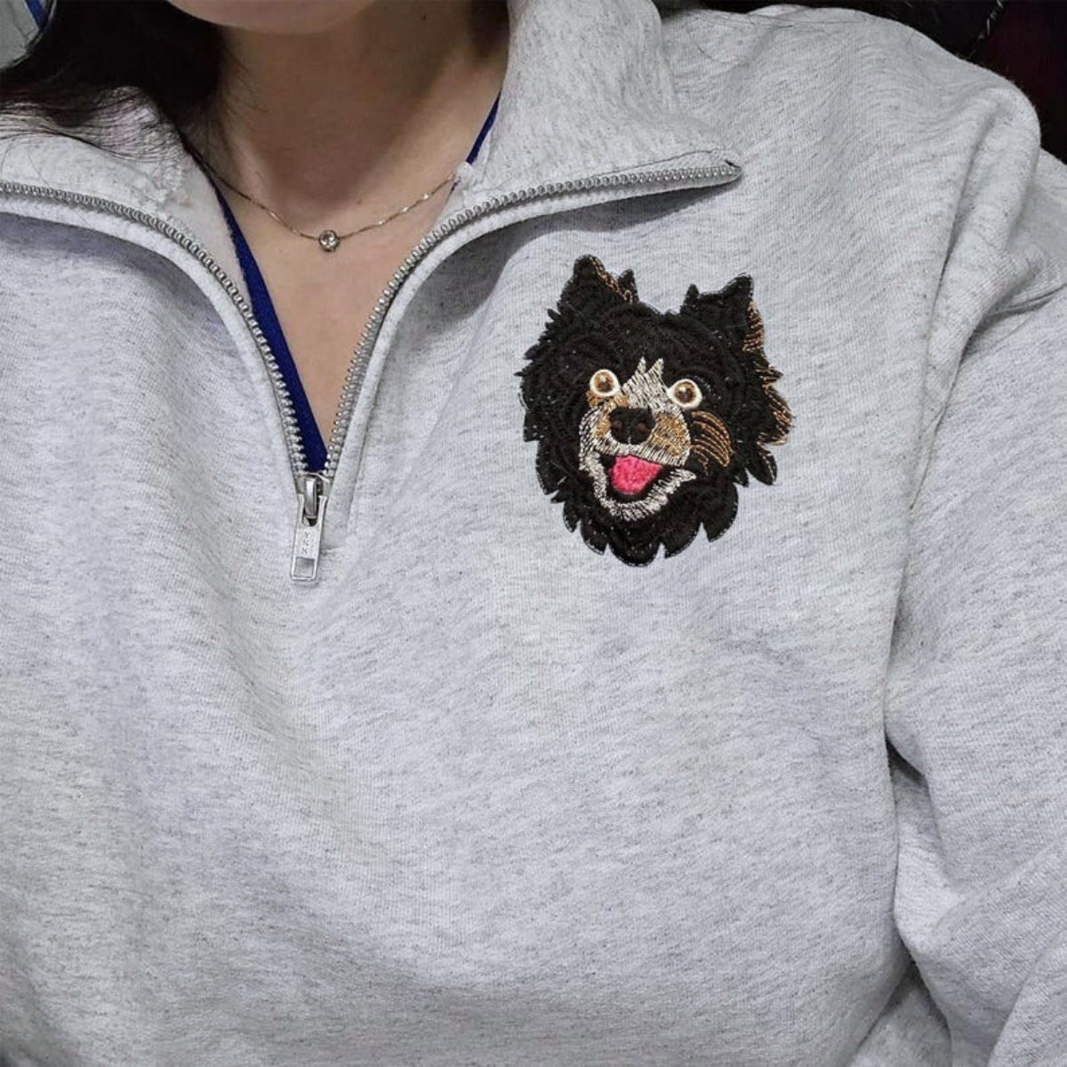 Dog Portrait Custom Embroidered Quarter Zip - Personalized Pet Face Pullover - Dog Lover Gift