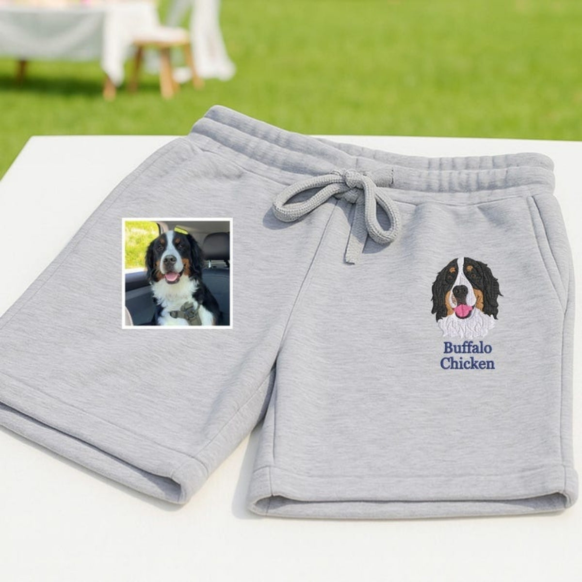 Custom Dog Portrait Embroidered Shorts - Personalized Pet Face Gift for Dad