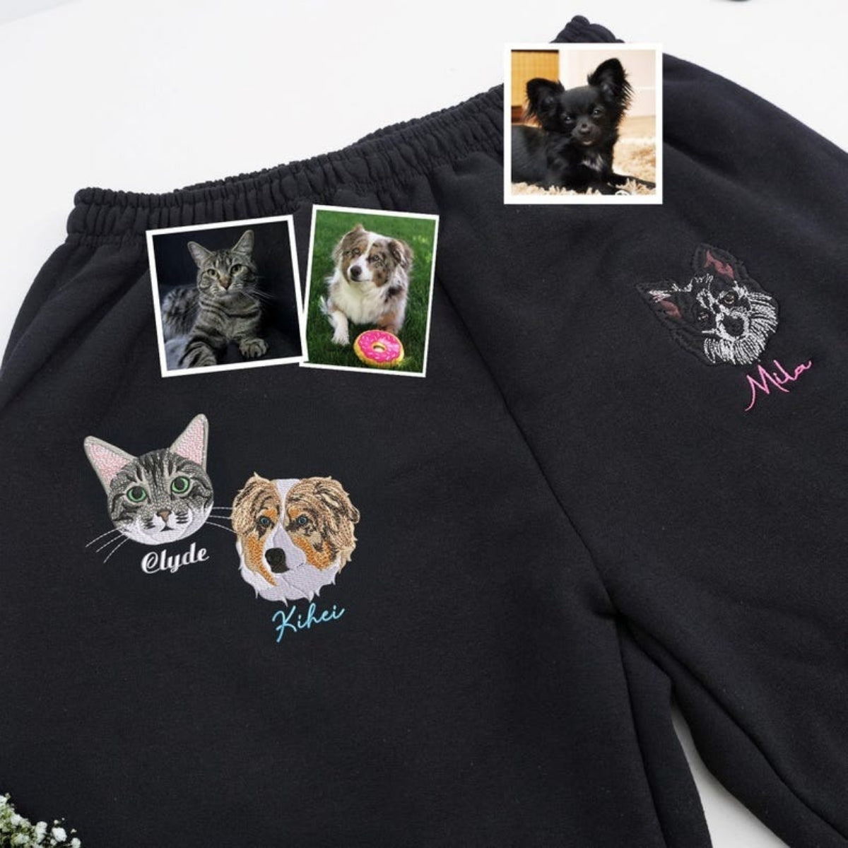Custom Dog Portrait Embroidered Shorts - Personalized Pet Face Gift for Dad