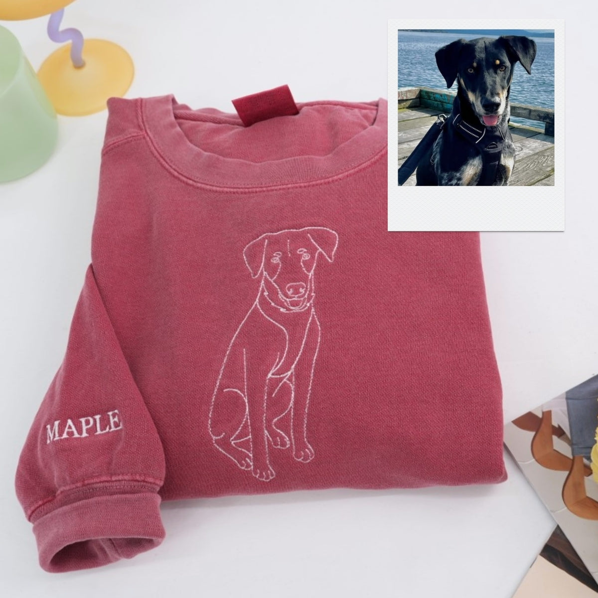Custom Dog Portrait Embroidered Hoodie - Personalized Pet Outline Sweatshirt - Dog Lover Gift