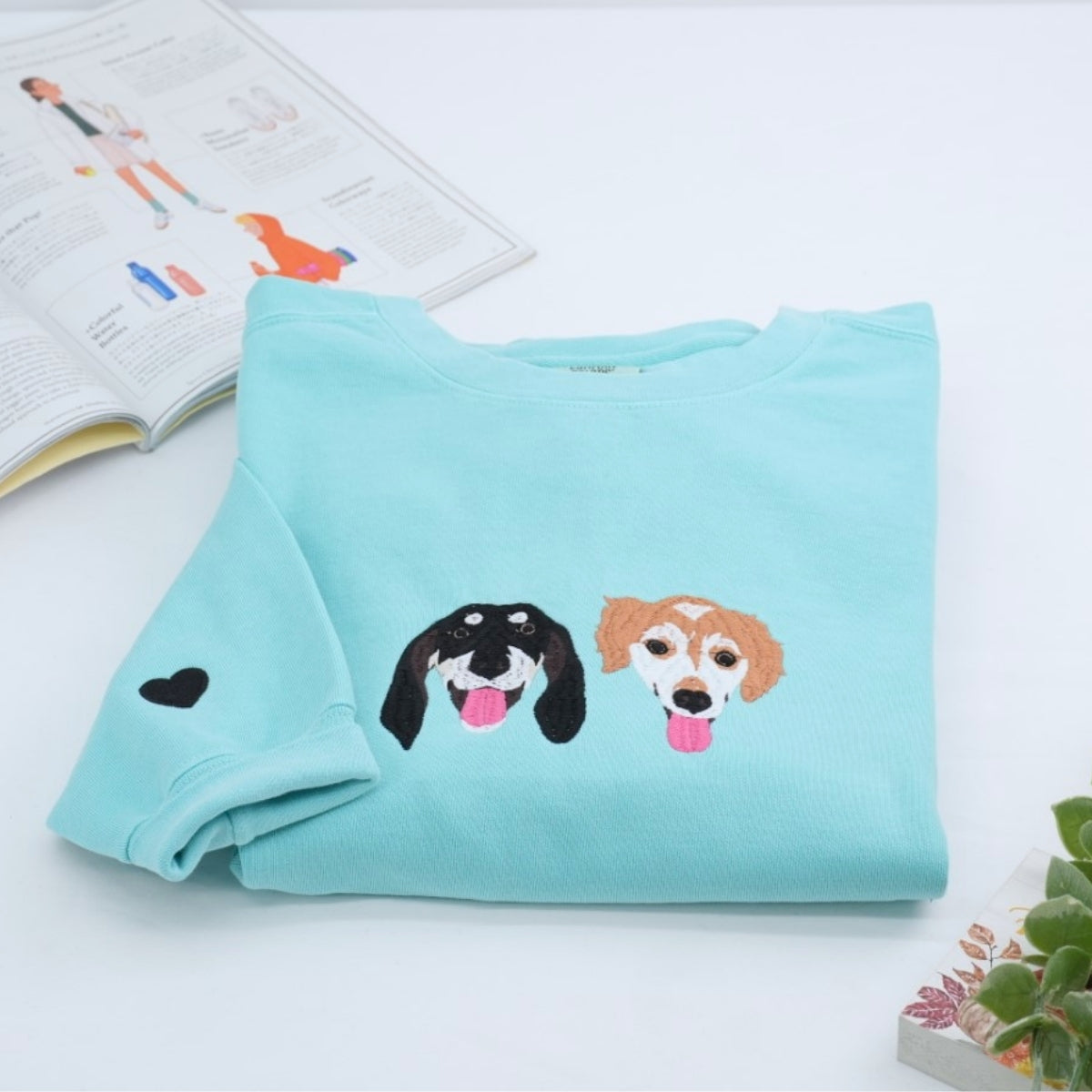 Custom Dog Portrait Embroidered Hoodie - Personalized Pet Face Sweatshirt - Dog Mom & Dad Gift