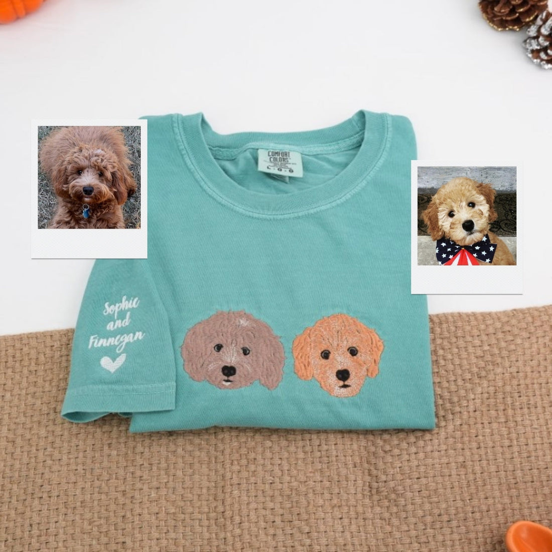 Custom Dog Portrait Embroidered T-Shirt - Photo to Pet Face with Name - Personalized Dog Lover Gift