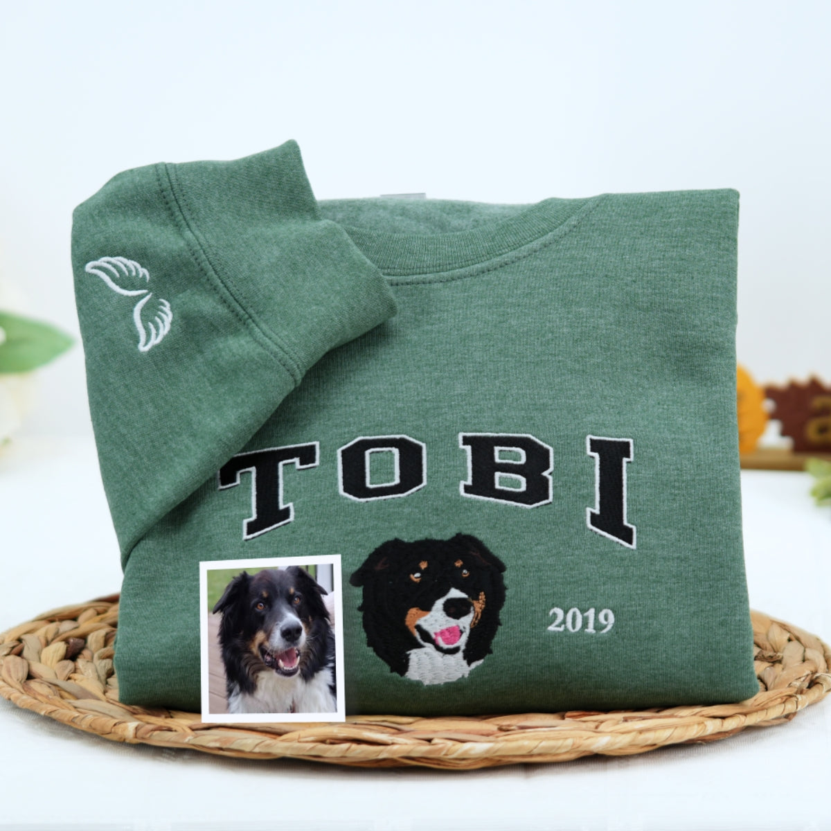 Custom Dog Portrait Embroidered Varsity Hoodie - Personalized Dog Name Sweatshirt - Dog Mom Gift
