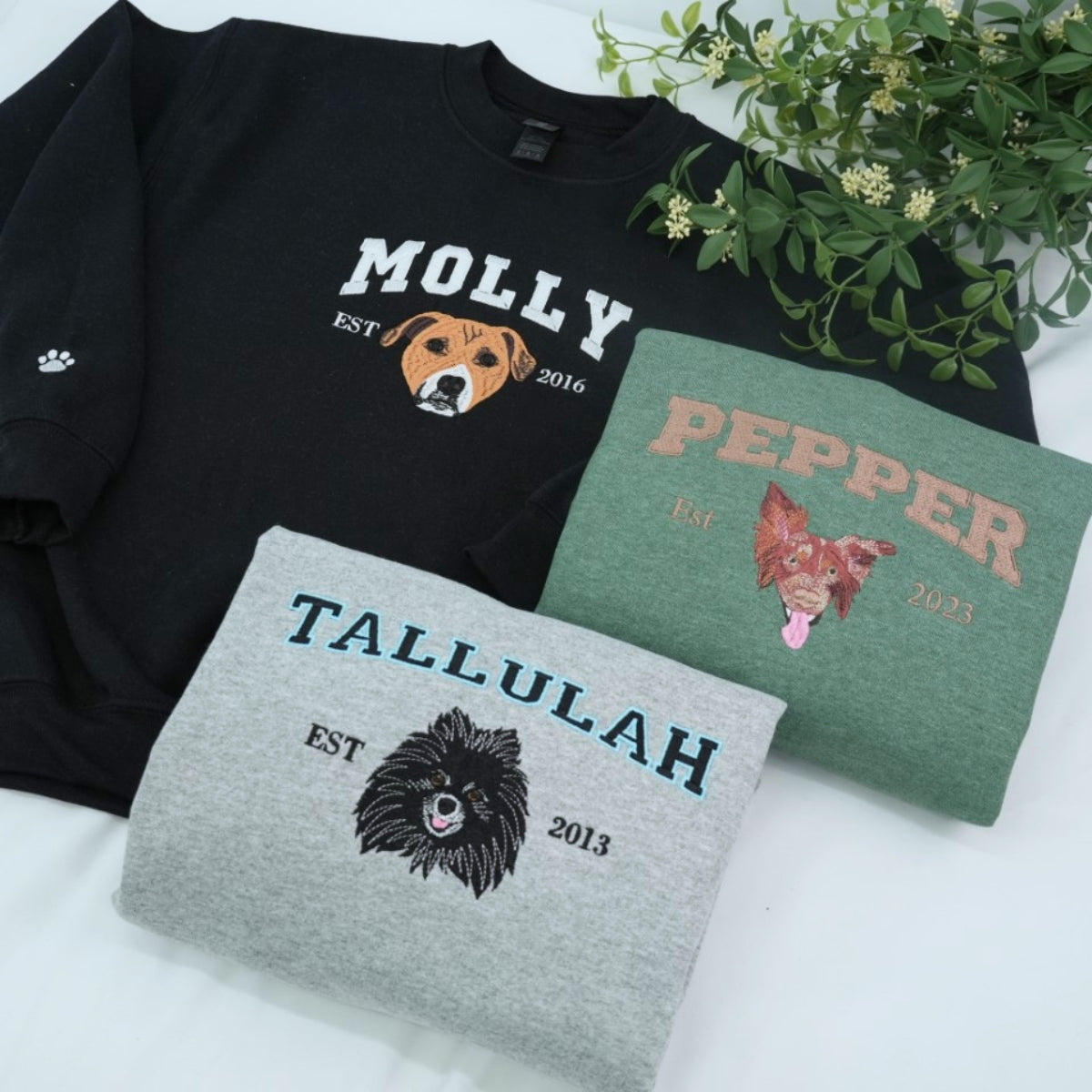 Custom Dog Portrait Embroidered Varsity Hoodie - Personalized Dog Name Sweatshirt - Dog Mom Gift
