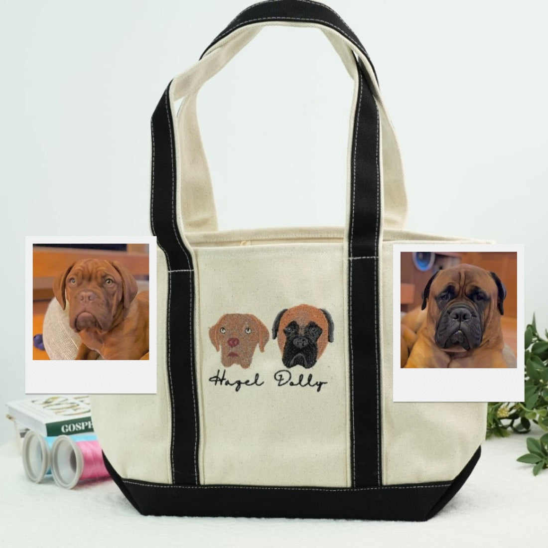Custom Dog Doodle Portrait Embroidered Tote Bag - Personalized Pet Face Canvas Bag - Pet Memorial Gi