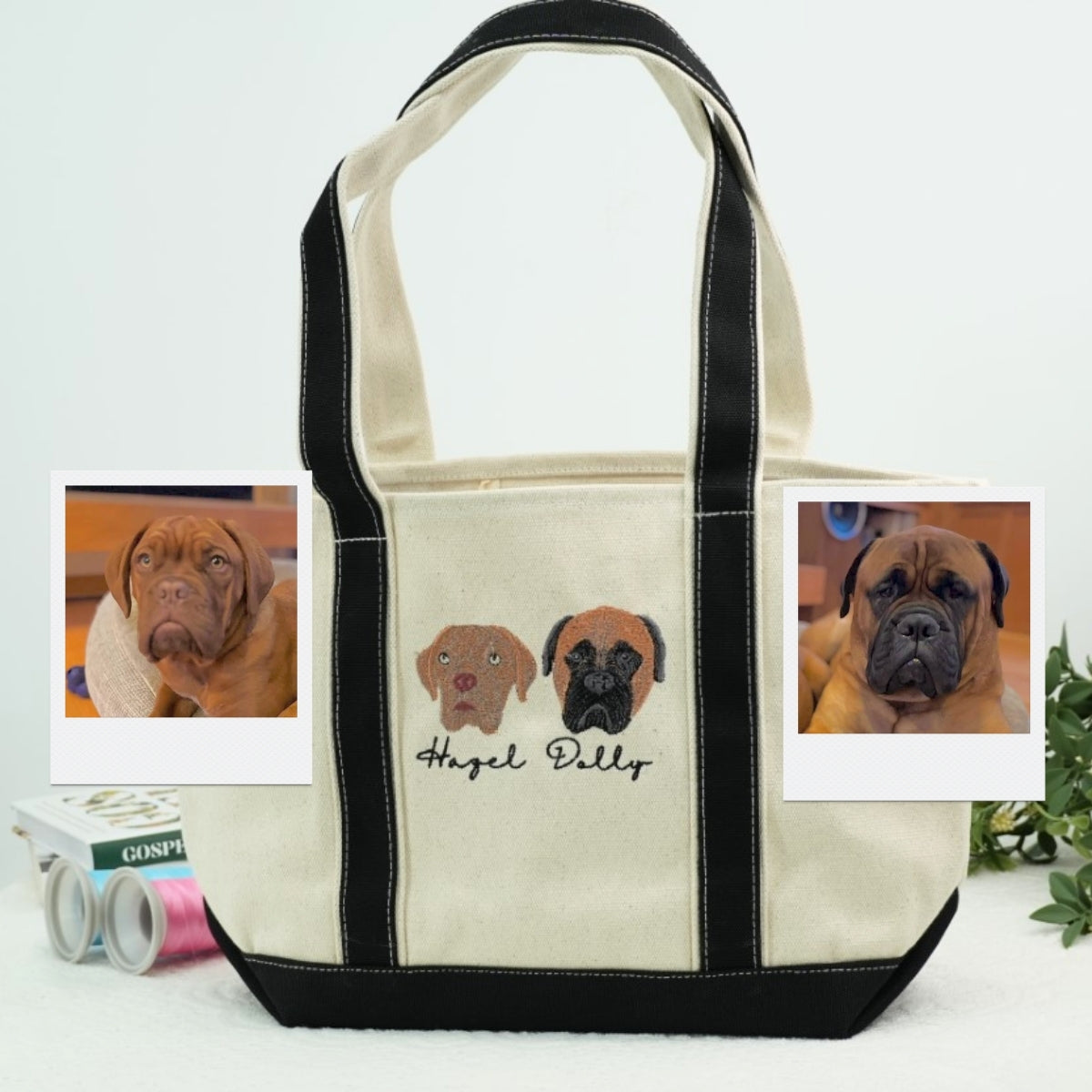 Custom Dog Doodle Portrait Embroidered Tote Bag - Personalized Pet Face Canvas Bag - Pet Memorial Gi