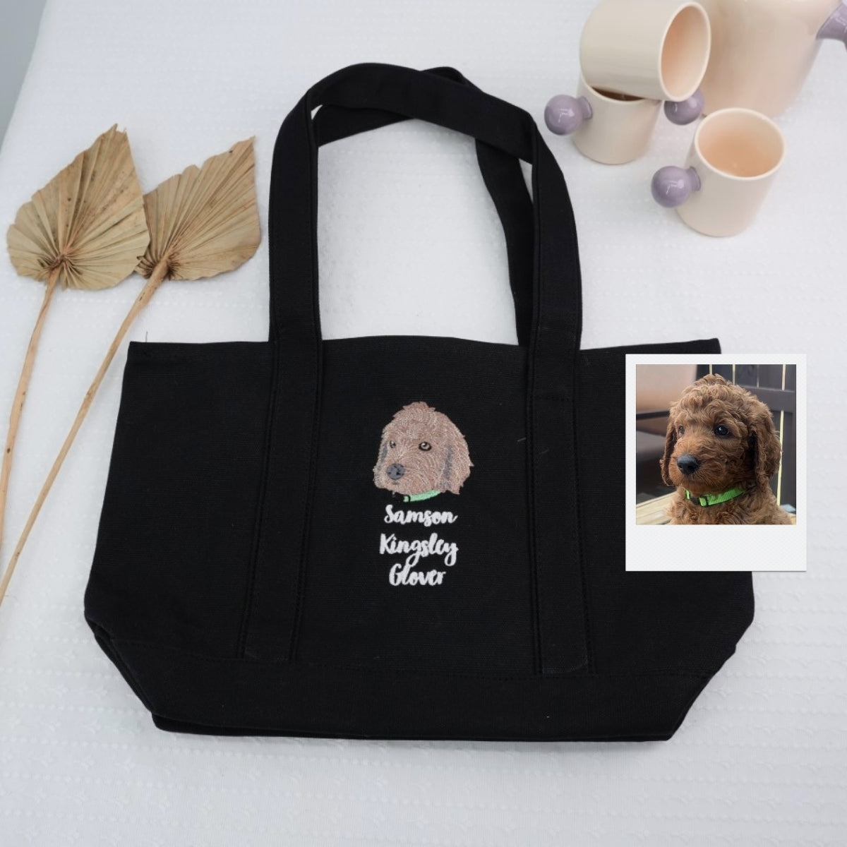 Custom Dog Doodle Portrait Embroidered Tote Bag - Personalized Pet Face Canvas Bag - Pet Memorial Gi