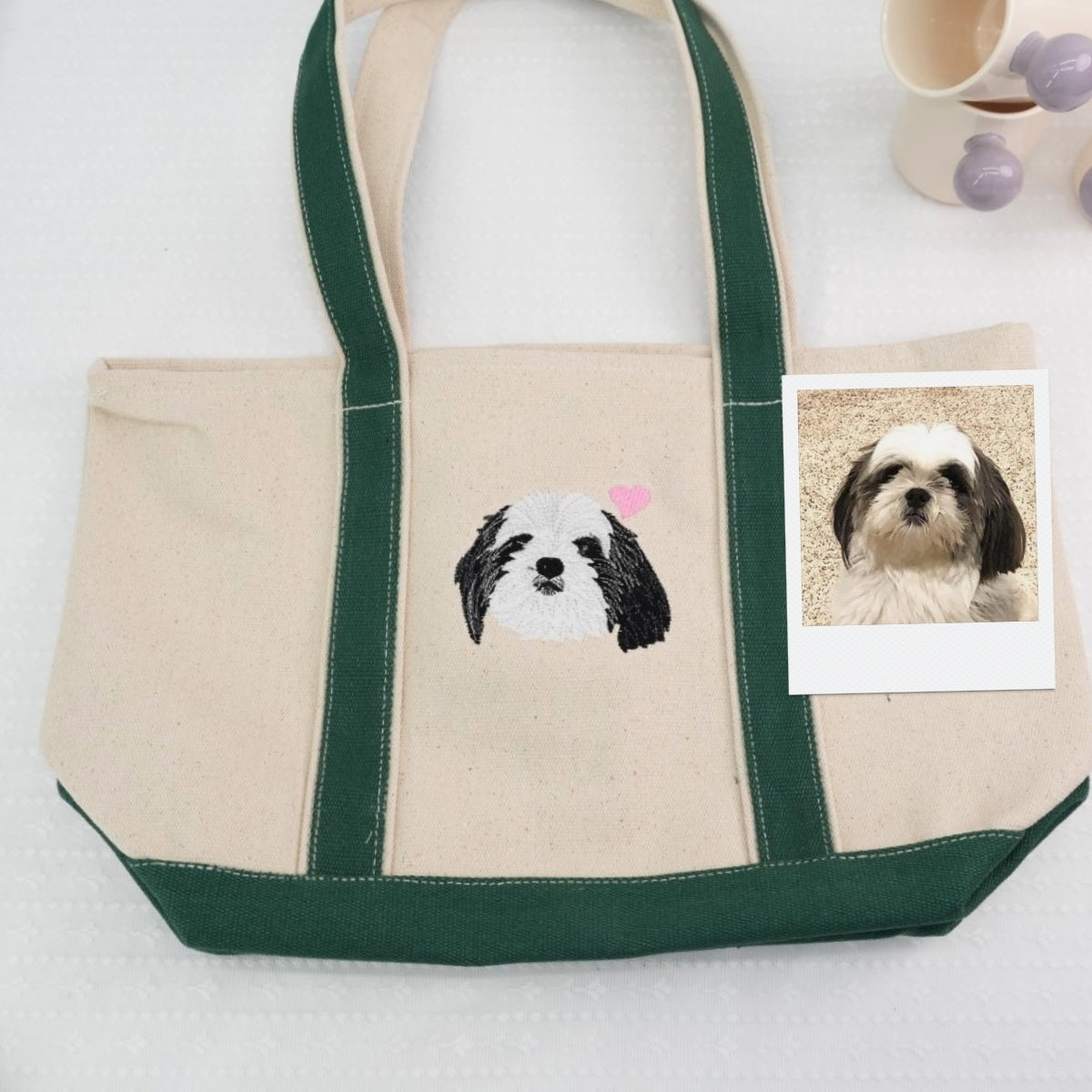 Custom Dog Doodle Portrait Embroidered Tote Bag - Personalized Pet Face Canvas Bag - Pet Memorial Gi