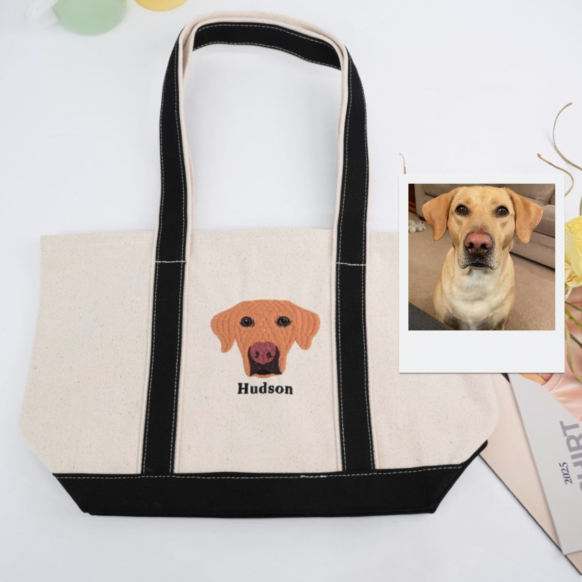 Custom Dog Doodle Portrait Embroidered Tote Bag - Personalized Pet Face Canvas Bag - Pet Memorial Gi