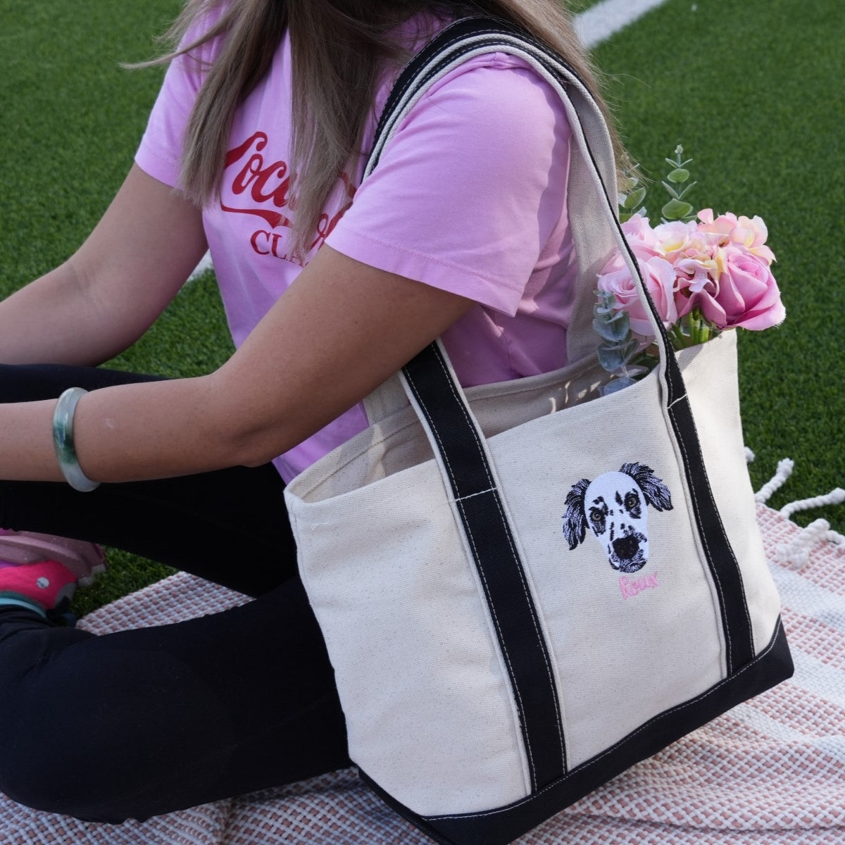 Custom Dog Doodle Portrait Embroidered Tote Bag - Personalized Pet Face Canvas Bag - Pet Memorial Gi