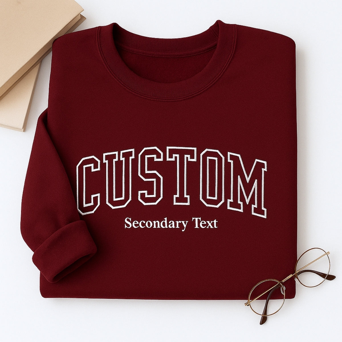 Custom Varsity Style Embroidered Sweatshirt - Personalized Dual Text - Corporate Team Gift