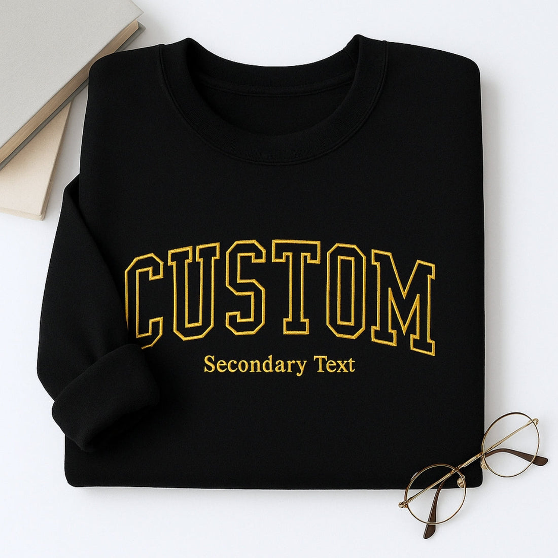 Custom Varsity Style Embroidered Sweatshirt - Personalized Dual Text - Corporate Team Gift