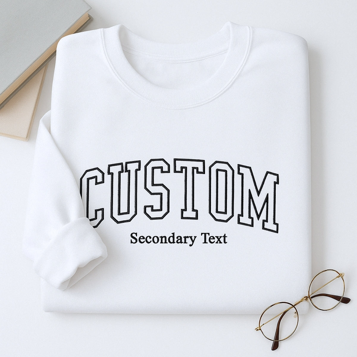 Custom Varsity Style Embroidered Sweatshirt - Personalized Dual Text - Corporate Team Gift