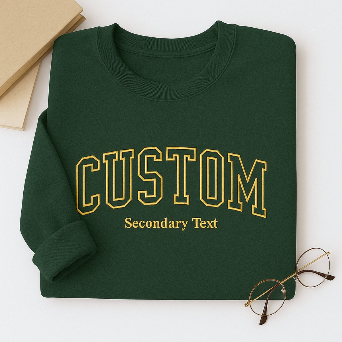 Custom Varsity Style Embroidered Sweatshirt - Personalized Dual Text - Corporate Team Gift