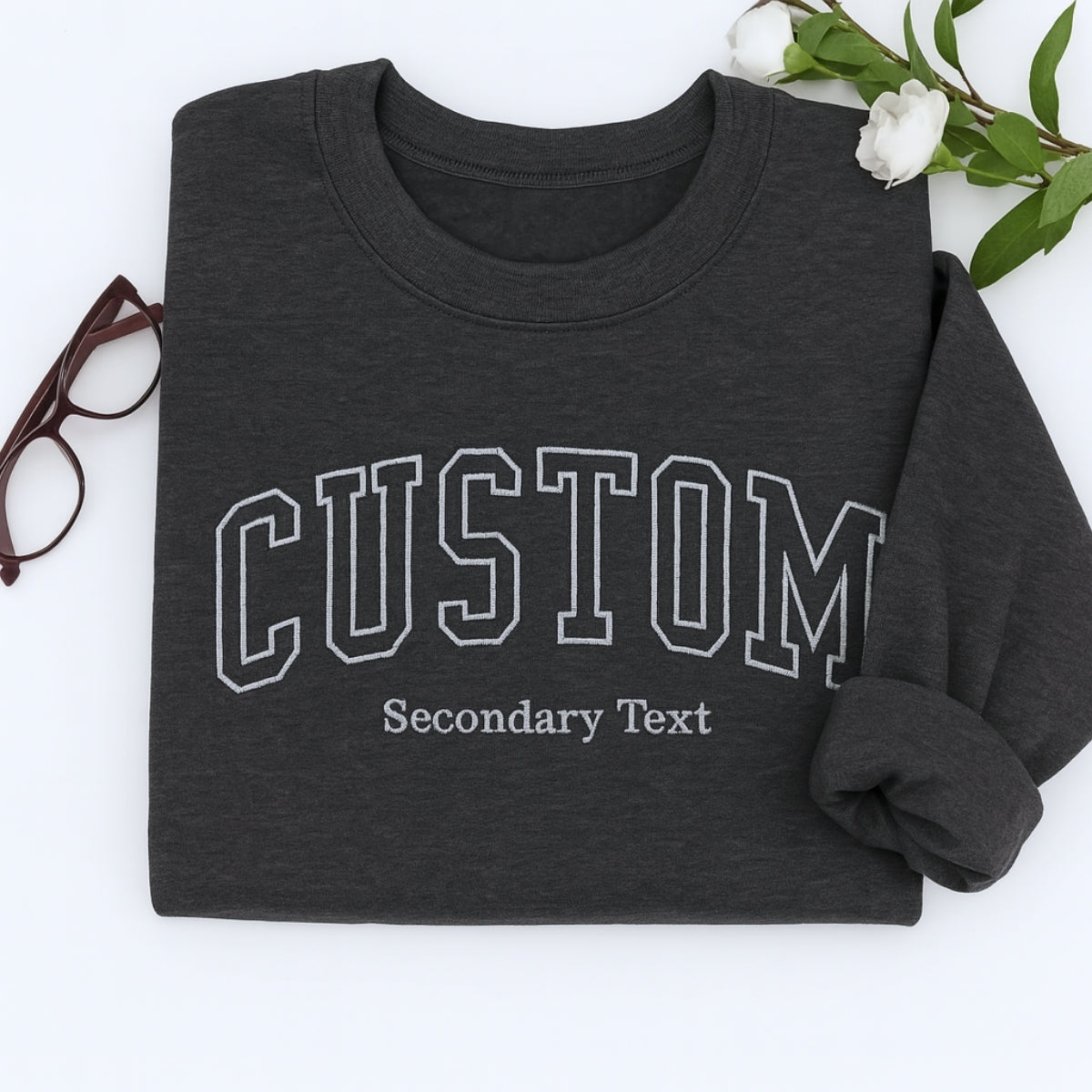 Custom Varsity Style Embroidered Sweatshirt - Personalized Dual Text - Corporate Team Gift