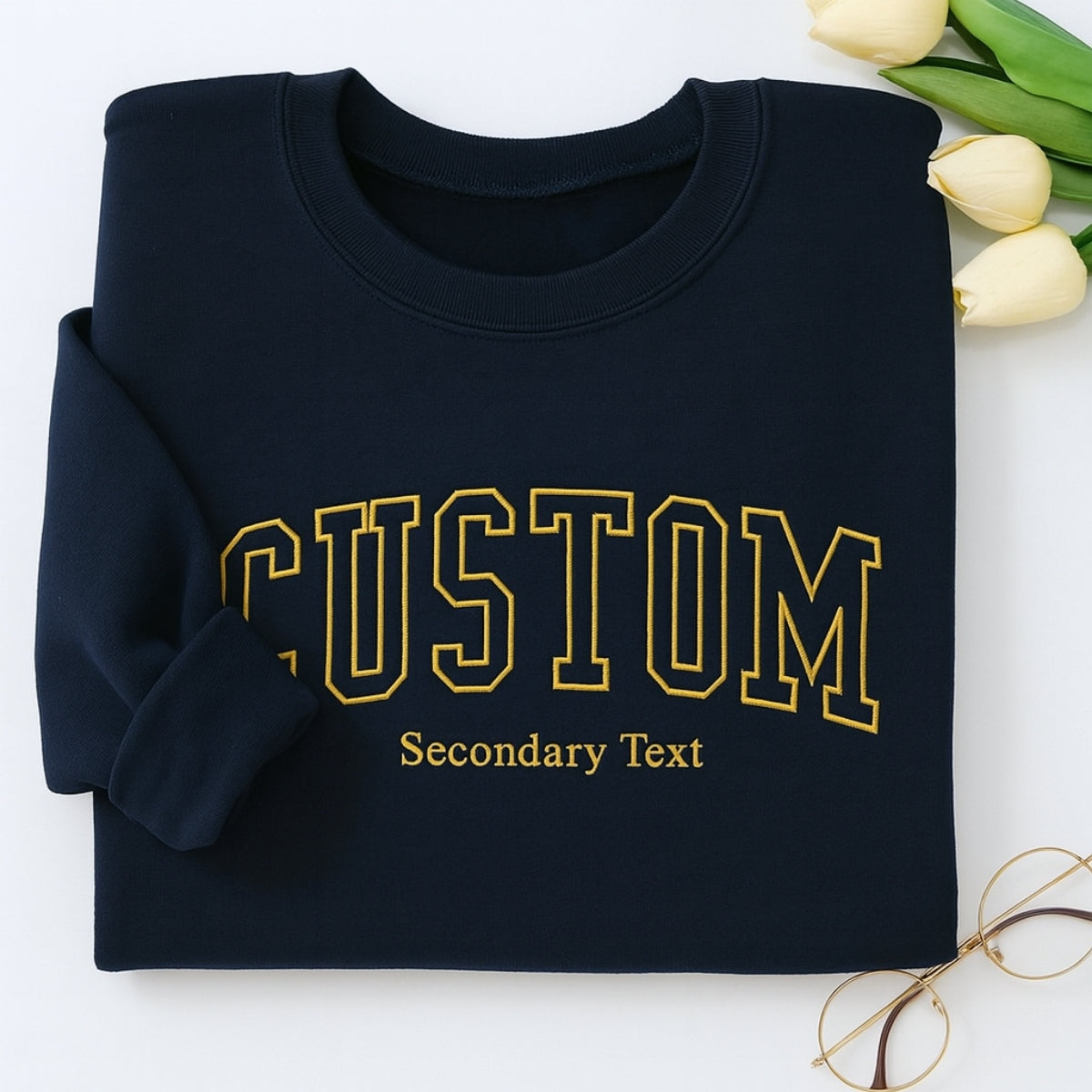 Custom Varsity Style Embroidered Sweatshirt - Personalized Dual Text - Corporate Team Gift