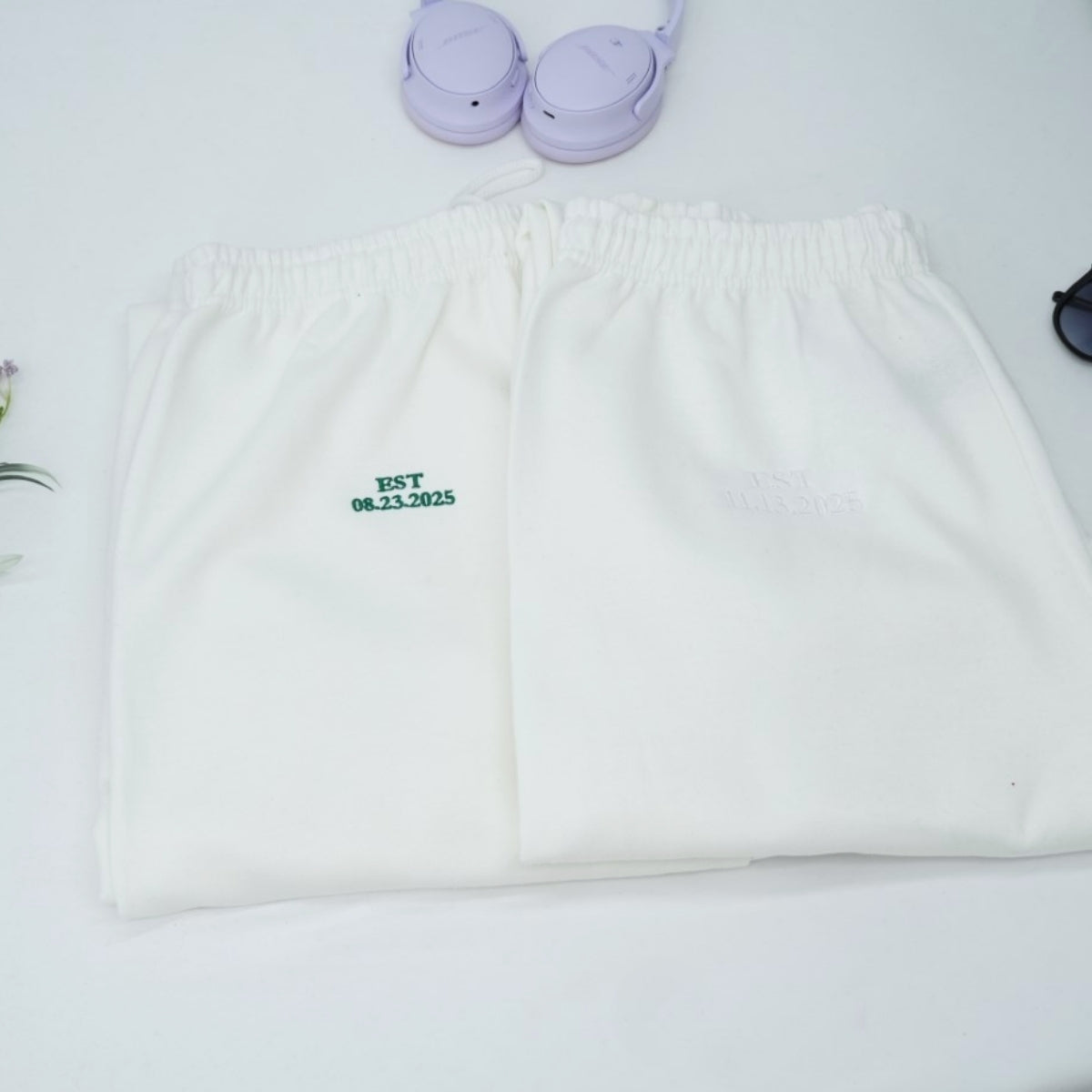 EST Date Custom Embroidered Sweatpants - Personalized Anniversary Couple Gift