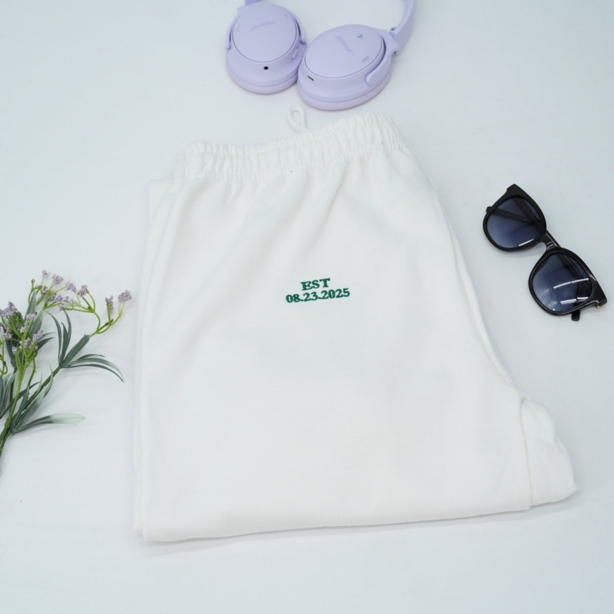 EST Date Custom Embroidered Sweatpants - Personalized Anniversary Couple Gift
