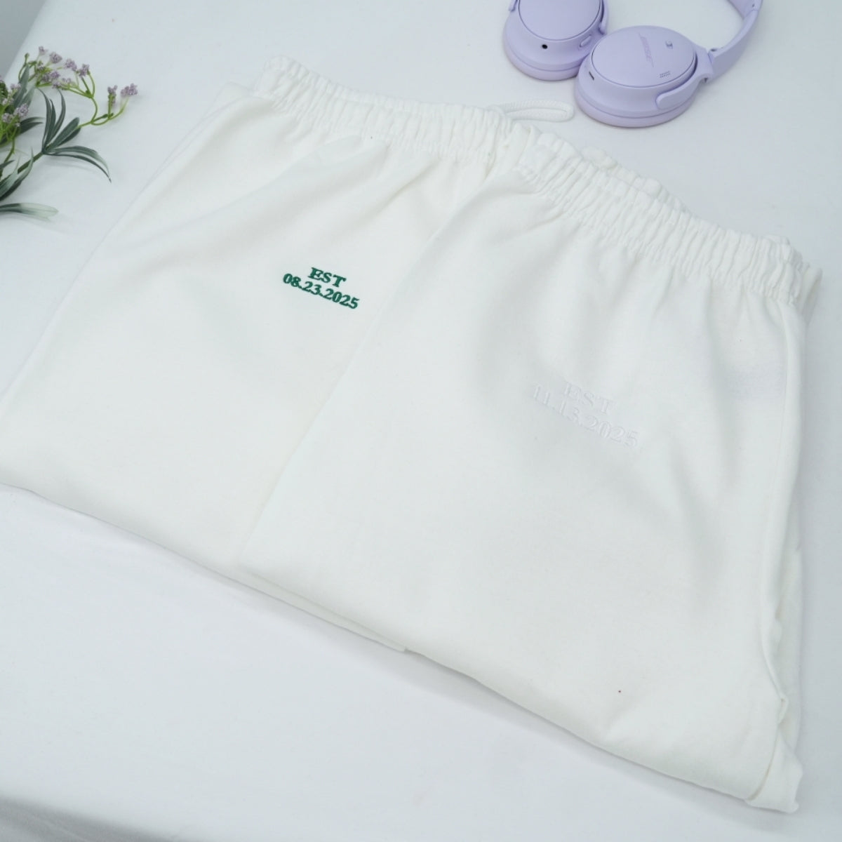 EST Date Custom Embroidered Sweatpants - Personalized Anniversary Couple Gift