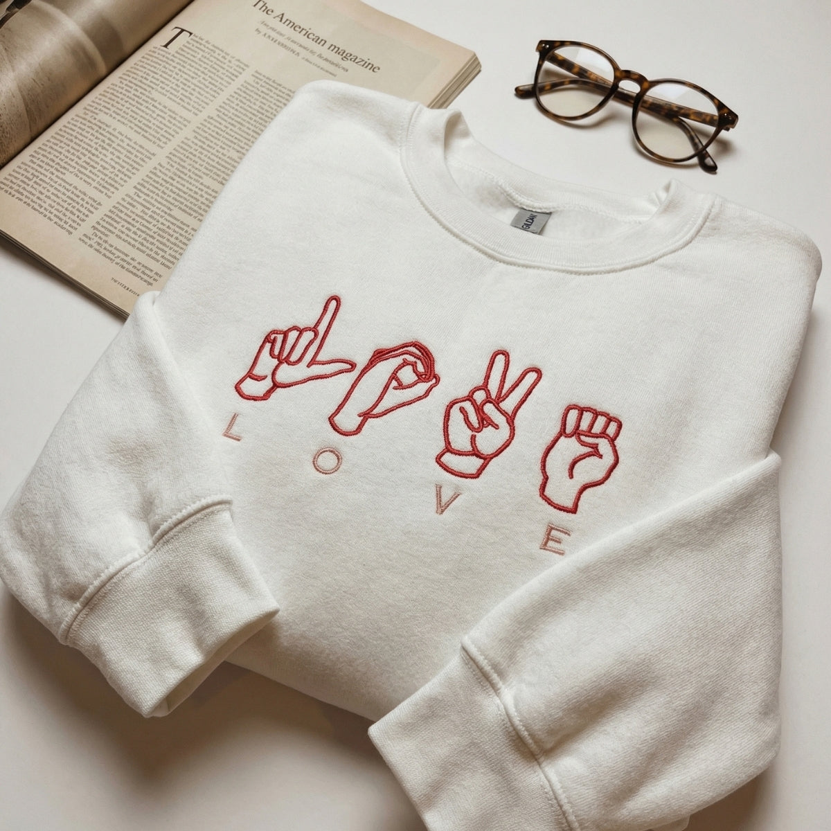 Custom Embroidered ASL Love Hoodie - Sign Language Sweatshirt - Valentine's Day Gift
