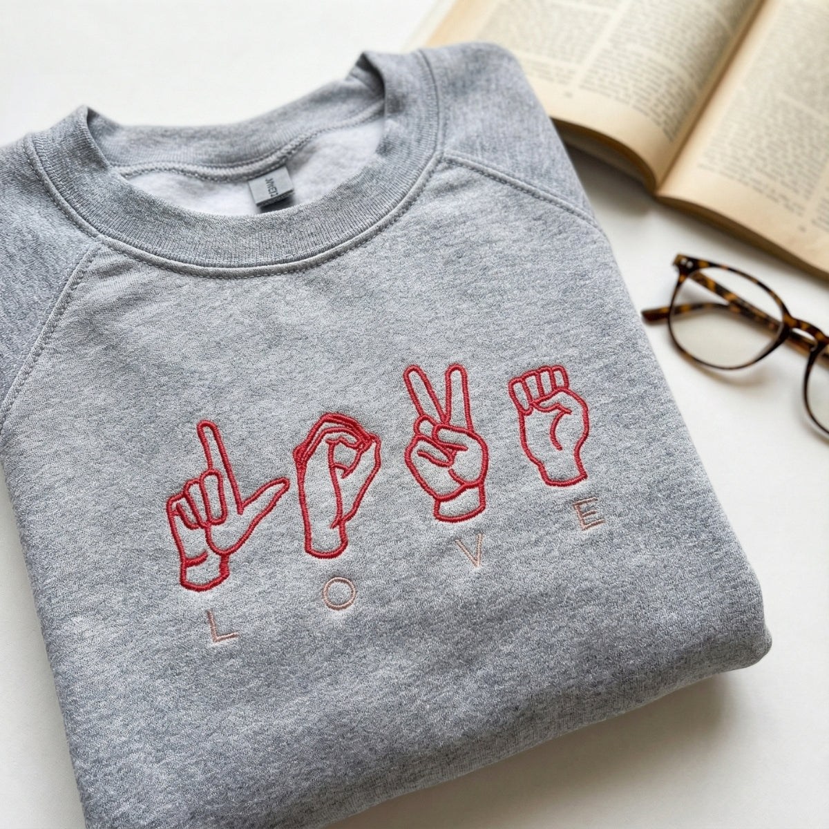 Custom Embroidered ASL Love Hoodie - Sign Language Sweatshirt - Valentine's Day Gift