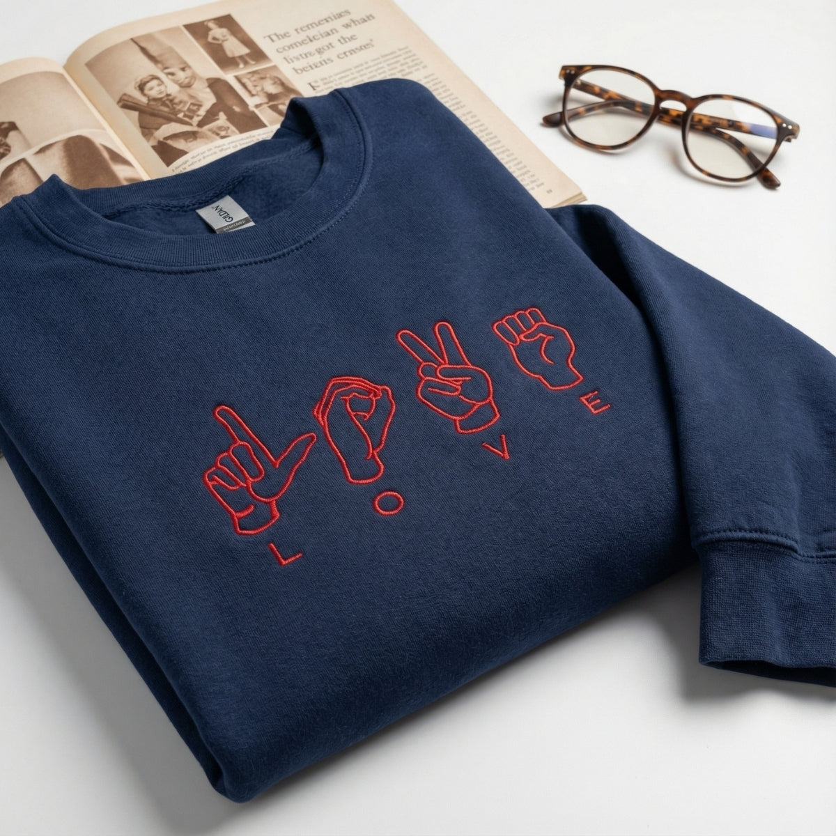 Custom Embroidered ASL Love Hoodie - Sign Language Sweatshirt - Valentine's Day Gift