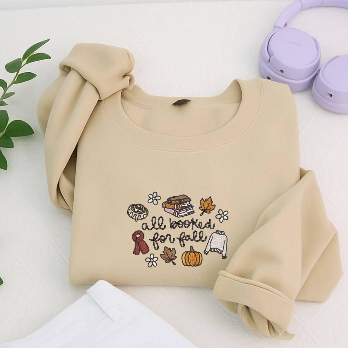 Custom Embroidered 'All Booked for Fall' Hoodie - Cozy Autumn Reading Sweatshirt - Bookish Gift