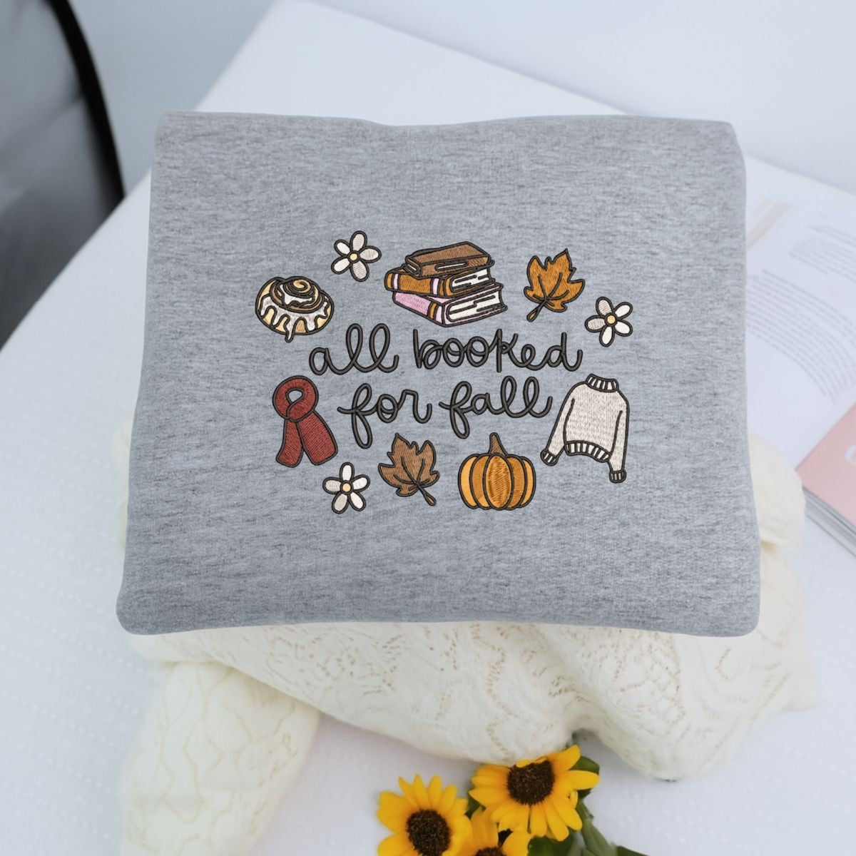 Custom Embroidered 'All Booked for Fall' Hoodie - Cozy Autumn Reading Sweatshirt - Bookish Gift