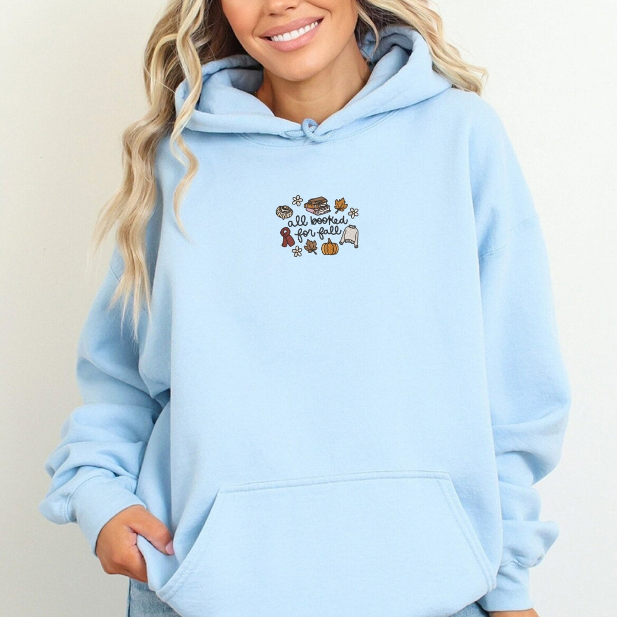 Custom Embroidered 'All Booked for Fall' Hoodie - Cozy Autumn Reading Sweatshirt - Bookish Gift
