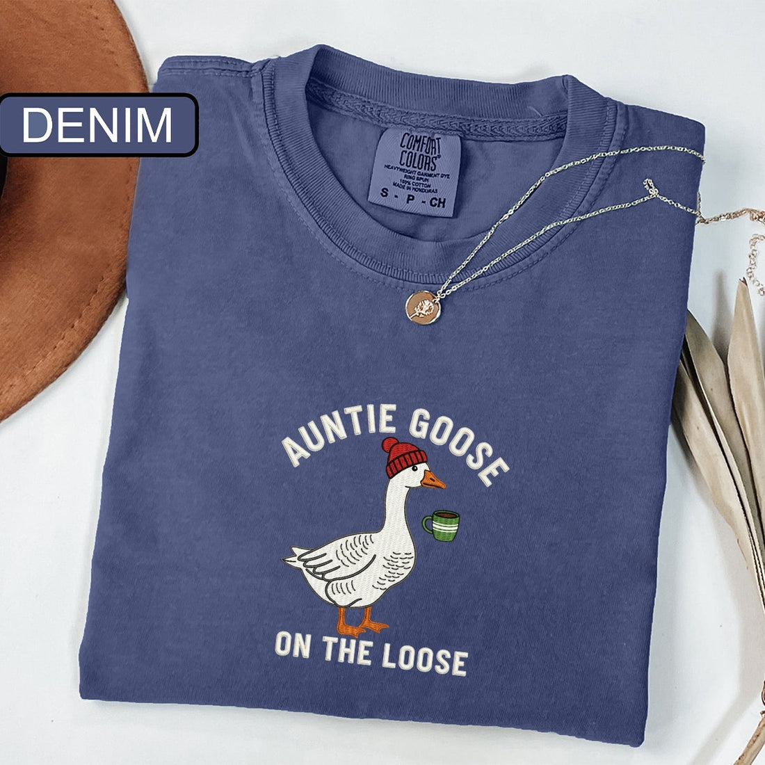 Custom Embroidered 'Auntie Goose on the Loose' T-Shirt - Funny Aunt Meme - Cool Aunt Gift