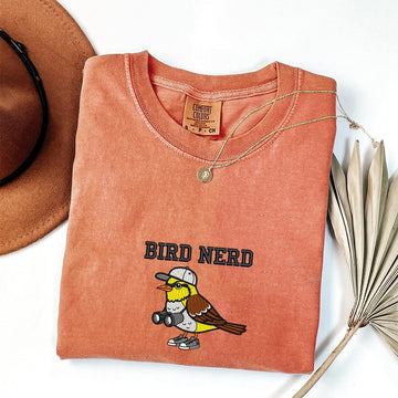 Bird Nerd Custom Embroidered T-Shirt - Funny Bird Watcher Gift for Bird Lovers