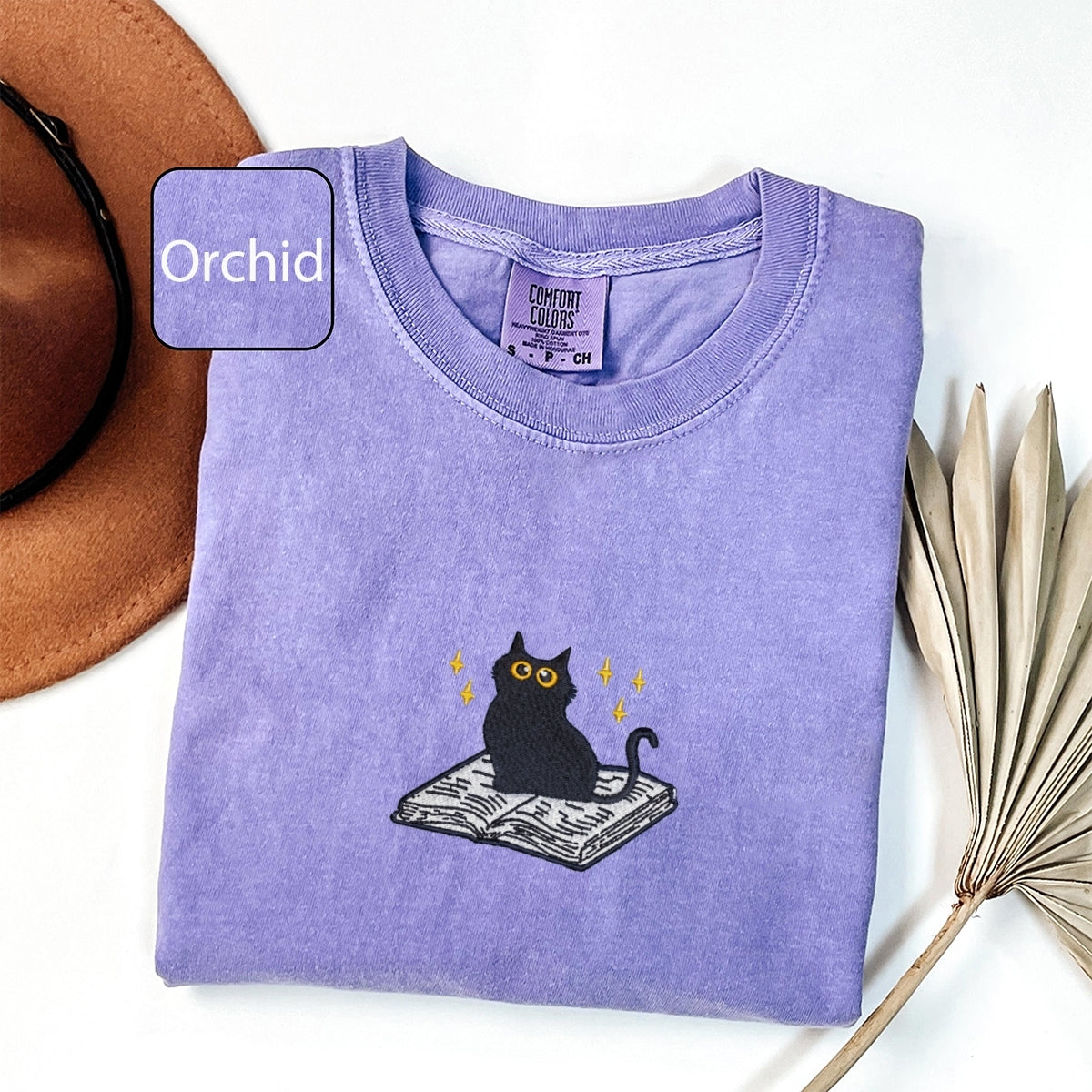 Black Cat Book Custom Embroidered T-Shirt - Cute Reading Personalized Gift Tee