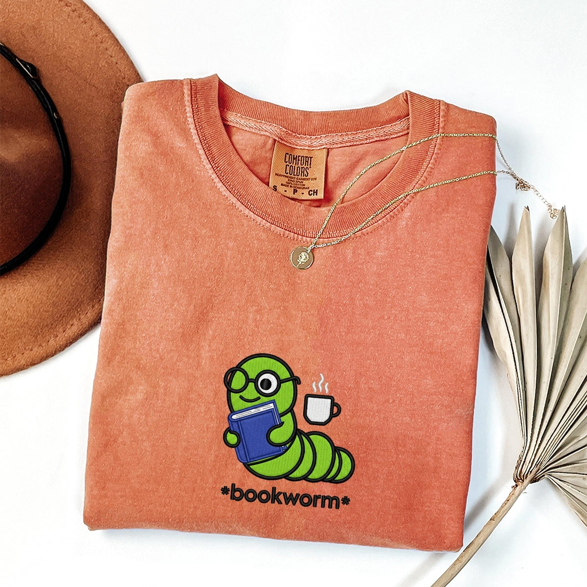 Book Worm Custom Embroidered T-Shirt - Cute Reader Gift for Book Lovers