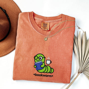 Book Worm Custom Embroidered T-Shirt - Cute Reader Gift for Book Lovers