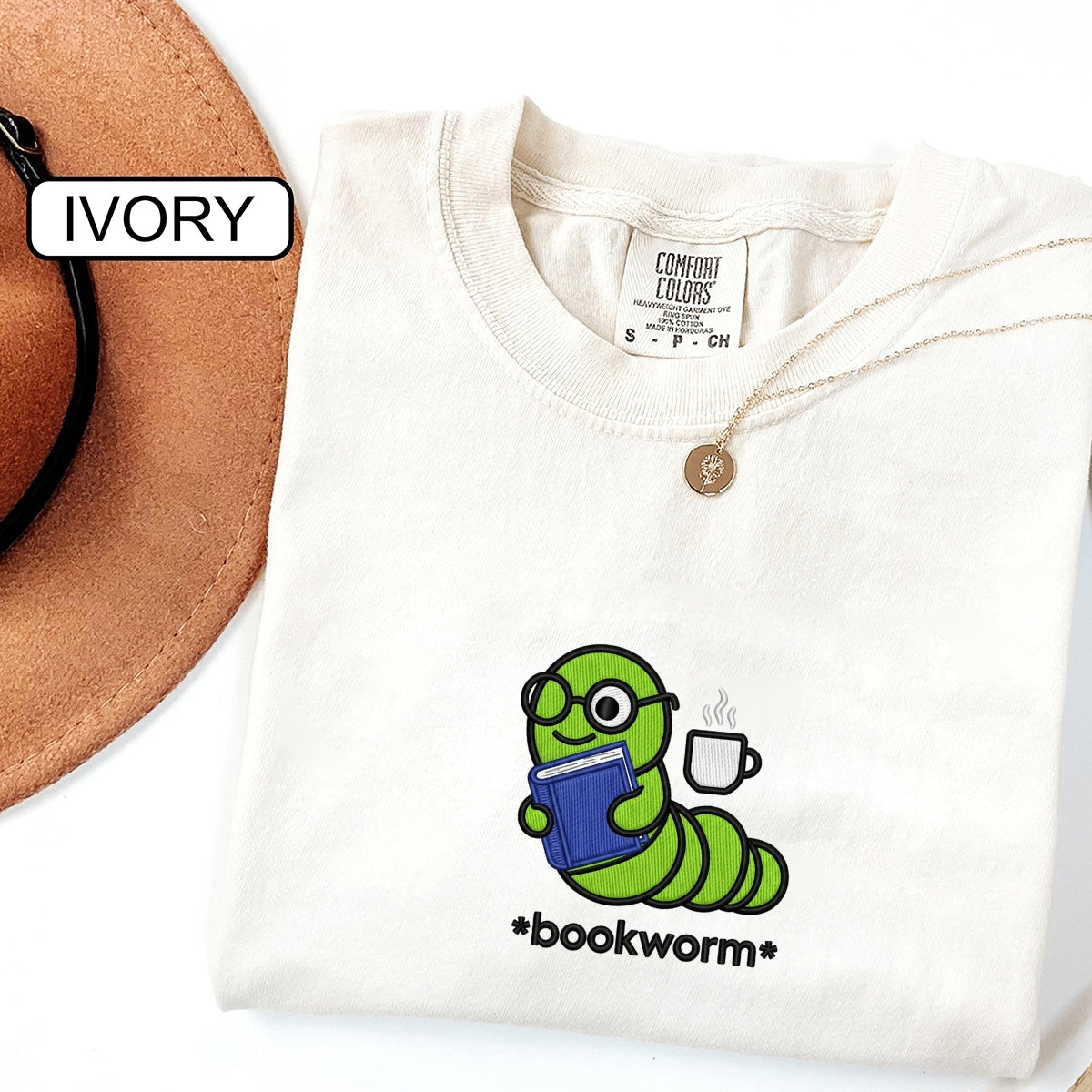 Book Worm Custom Embroidered T-Shirt - Cute Reader Gift for Book Lovers