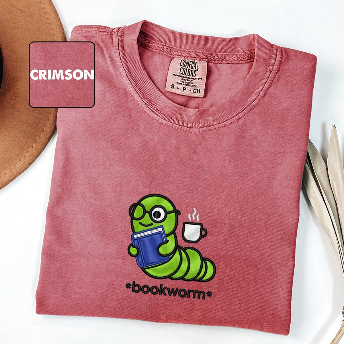 Book Worm Custom Embroidered T-Shirt - Cute Reader Gift for Book Lovers