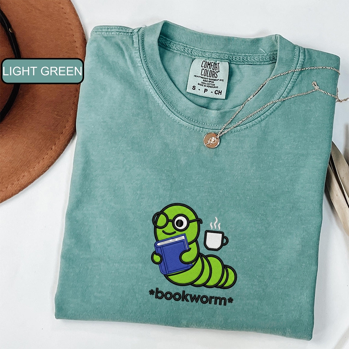 Book Worm Custom Embroidered T-Shirt - Cute Reader Gift for Book Lovers