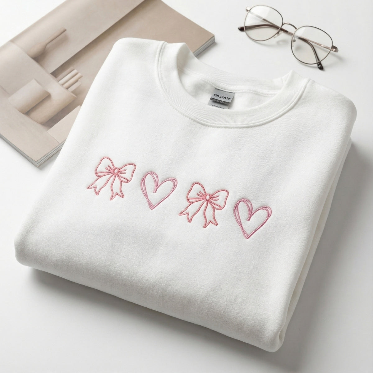 Bows and Hearts Custom Embroidered Sweatshirt - Personalized Valentine's Day Gift