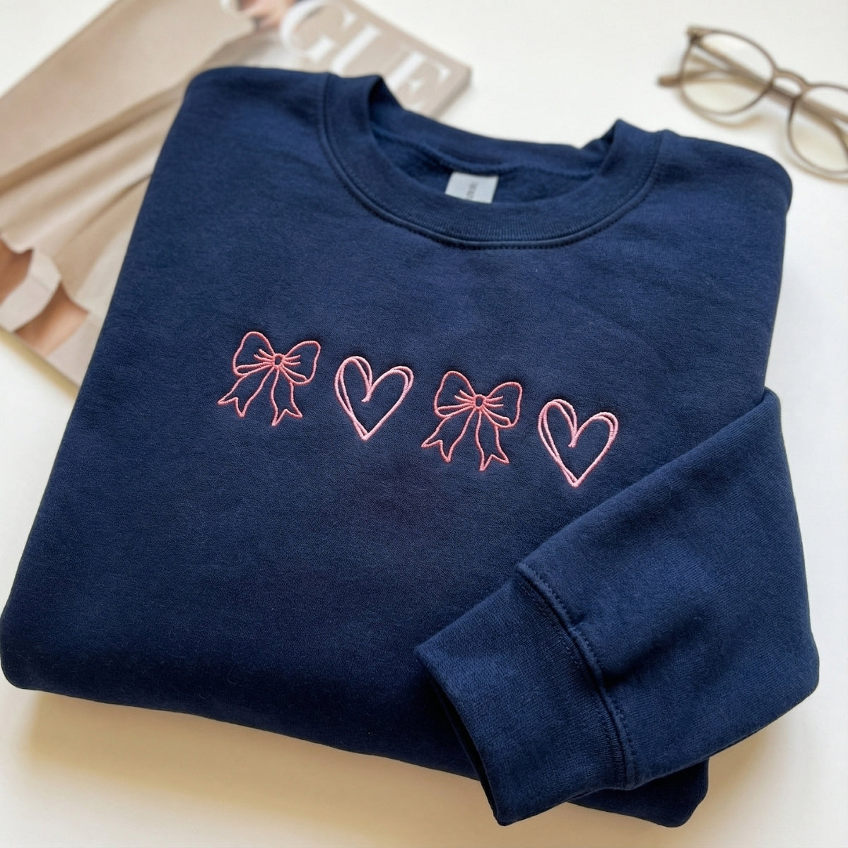Bows and Hearts Custom Embroidered Sweatshirt - Personalized Valentine's Day Gift