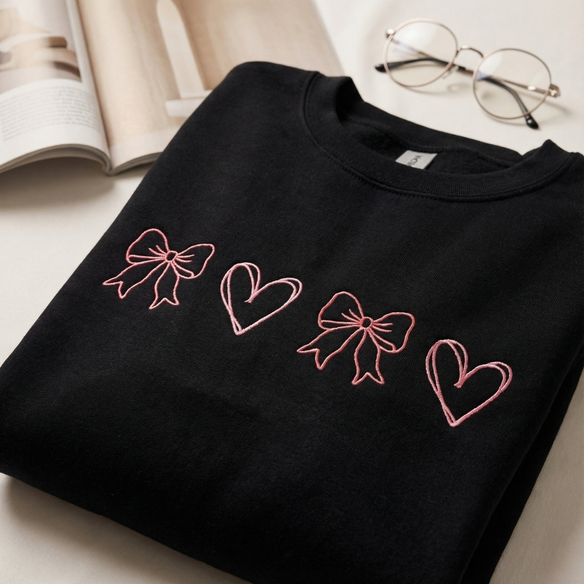 Bows and Hearts Custom Embroidered Sweatshirt - Personalized Valentine's Day Gift