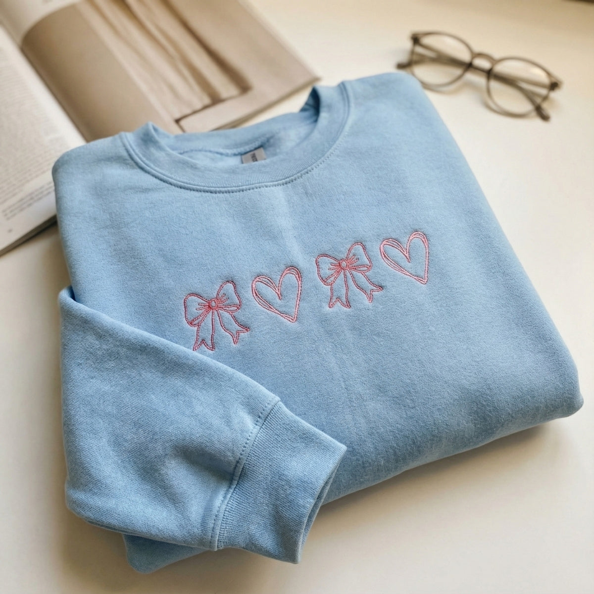 Bows and Hearts Custom Embroidered Sweatshirt - Personalized Valentine's Day Gift