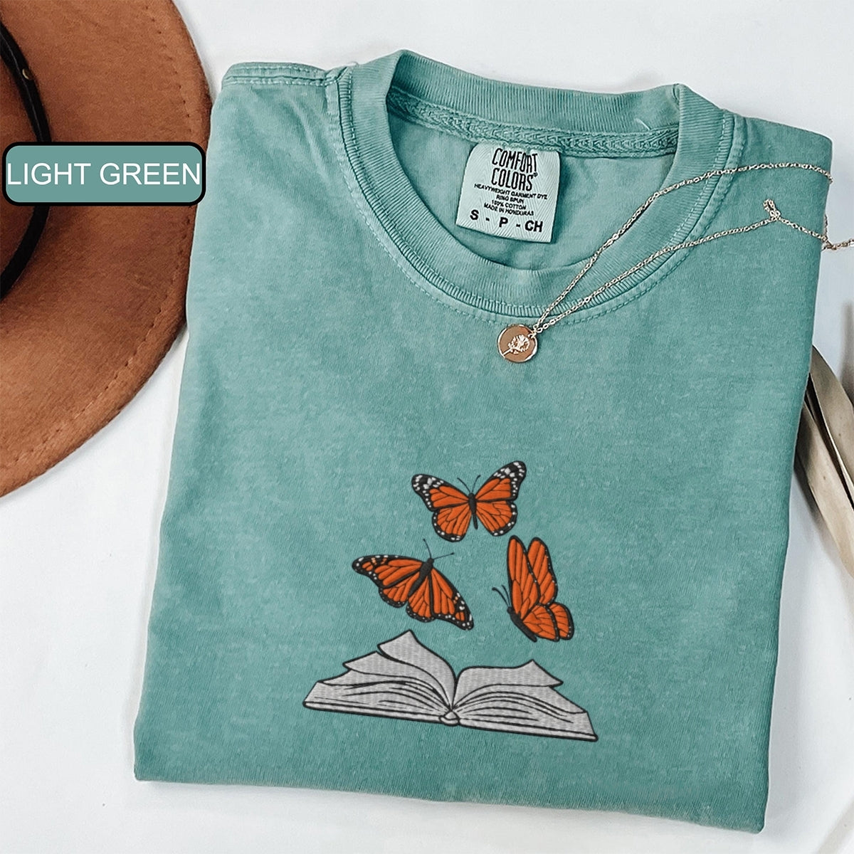 Butterflies and Books Custom Embroidered T-Shirt - Cute Retro Reading Gift