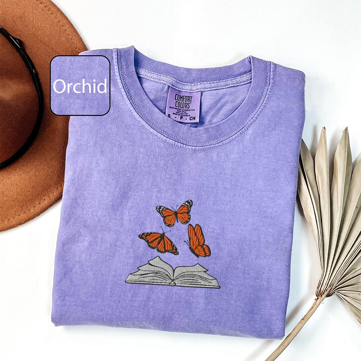 Butterflies and Books Custom Embroidered T-Shirt - Cute Retro Reading Gift