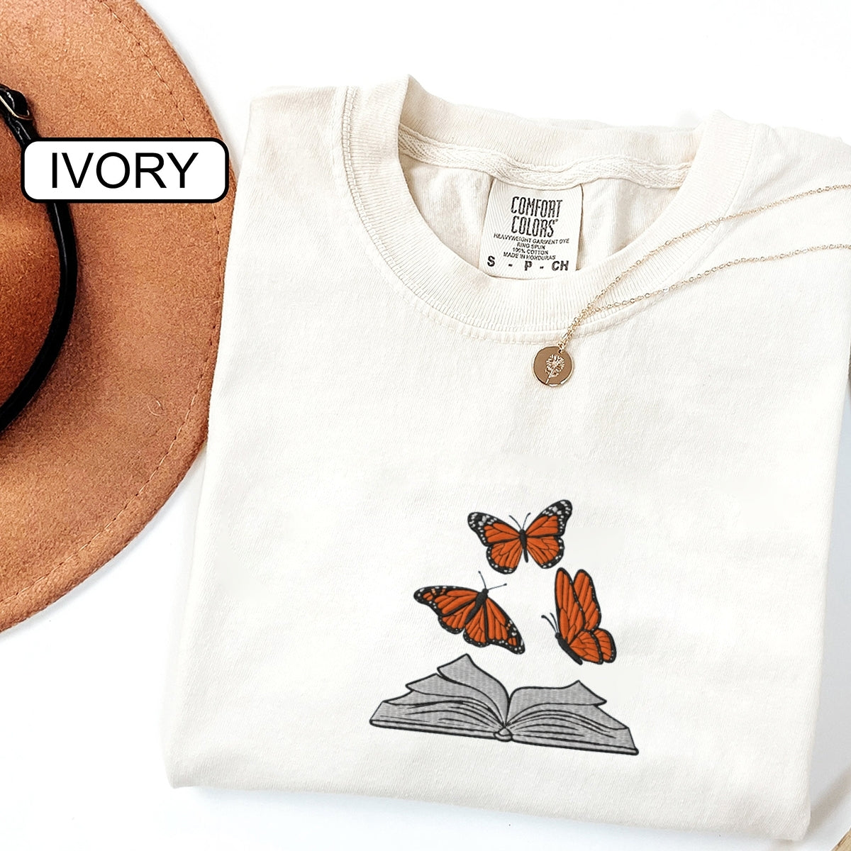 Butterflies and Books Custom Embroidered T-Shirt - Cute Retro Reading Gift