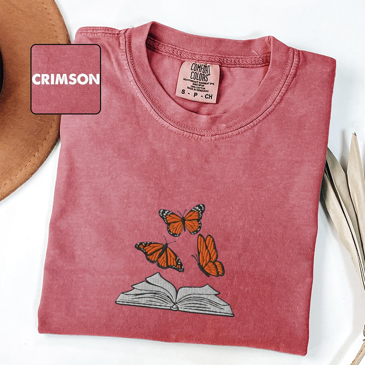 Butterflies and Books Custom Embroidered T-Shirt - Cute Retro Reading Gift